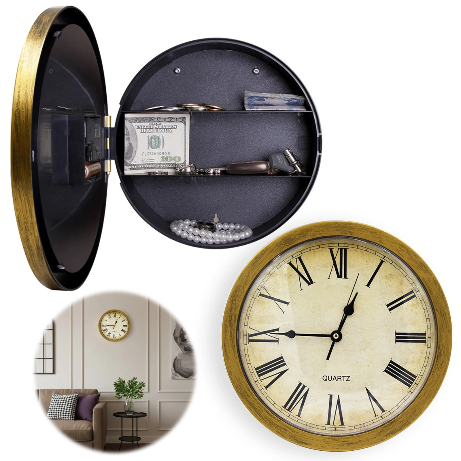 

Wall Clock with Hidden Safe Plastic Secret Safe Wall Clock Creative Wall Clock Hidden Safe Box for Cash Jewelry Keys Valueables
