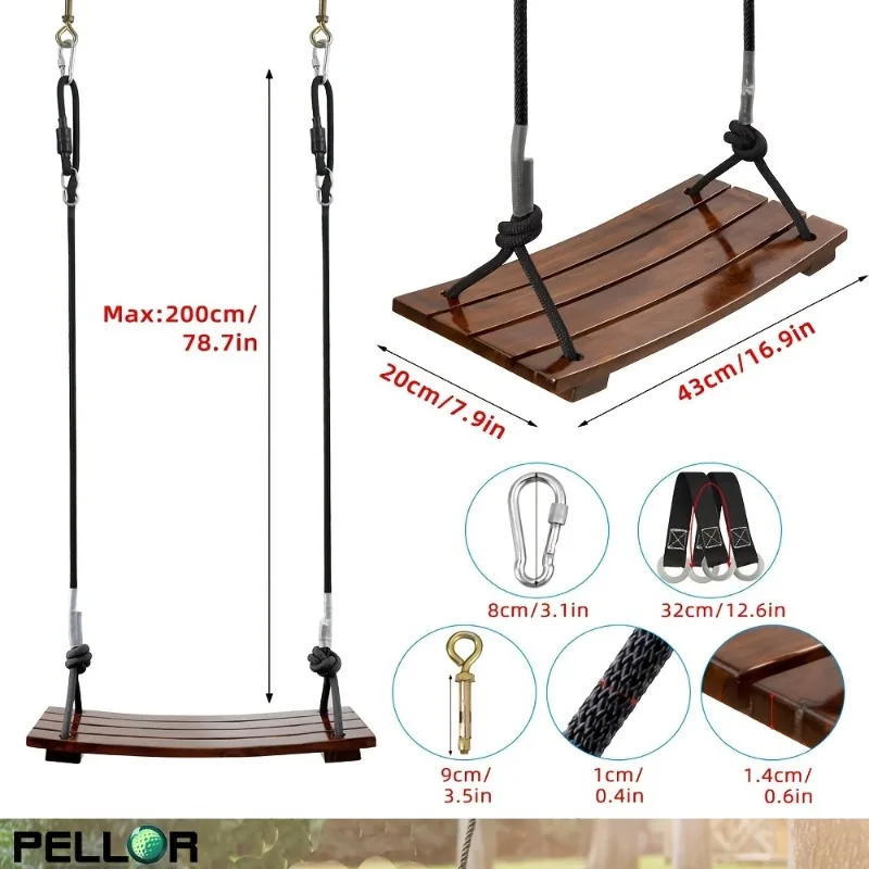 Columpio de madera con capacidad, asiento columpio de madera carbonizada para interiores y exteriores, herramientas de columpio para jugar al aire libre, columpio para actividades de fiesta para adultos