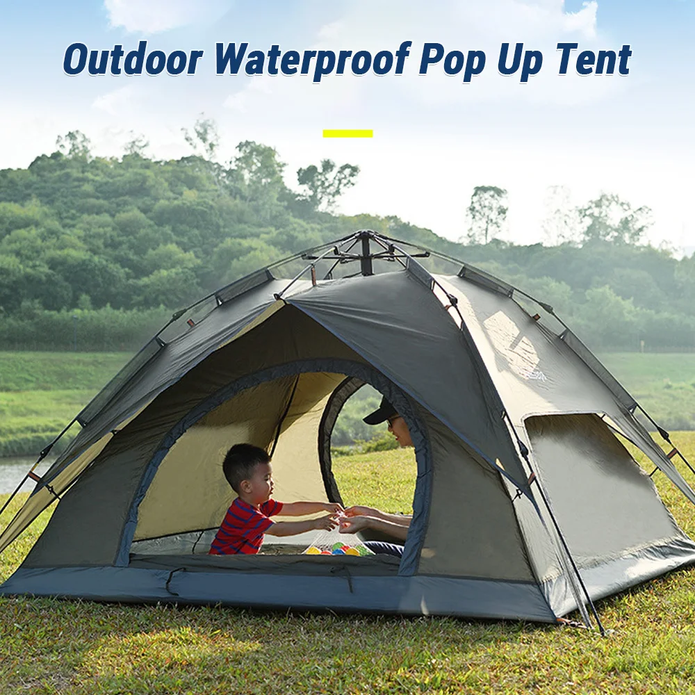 

Outdoor Waterproof Pop Up Tent 3-4 Person Instant Tents Double Layer Automatic Tents for Camping