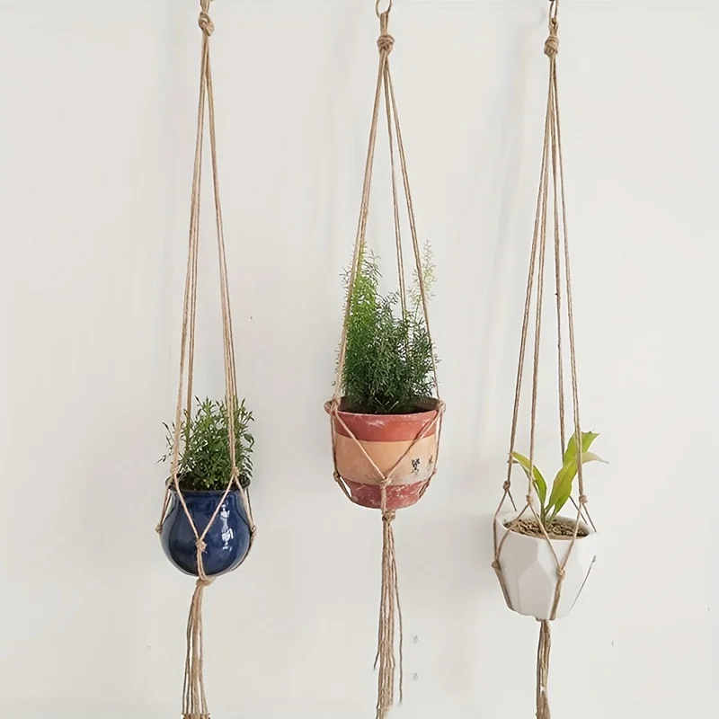 Hemp Rope Flowerpot Net Bag Tassel Plant Hanger Creative Garden Flowerpot Net Hand-Woven Simple Indoor And Outdoor Hanging Wall