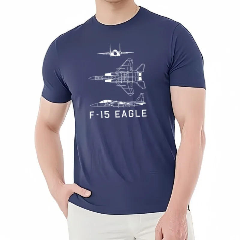 

F-15 Eagle American Jet Fighter Plane Blueprint Men T-Shirt Short Sleeve Casual Cotton O-Neck Summer TShirt