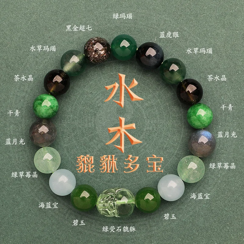 

2026 Natural Crystal Multi Gem Pixiu Bracelet for Men Women Water Wood Element Energy Balancing Spiritual Healing Lucky Jewelry