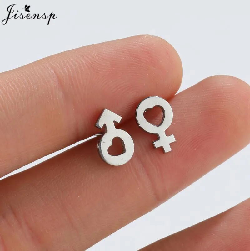 Stainless Steel Mini Stud Earrings Silver Color Mars & Venus Earring Cartilage Jewelry for Women Symbol Ear Piercing Jewelry