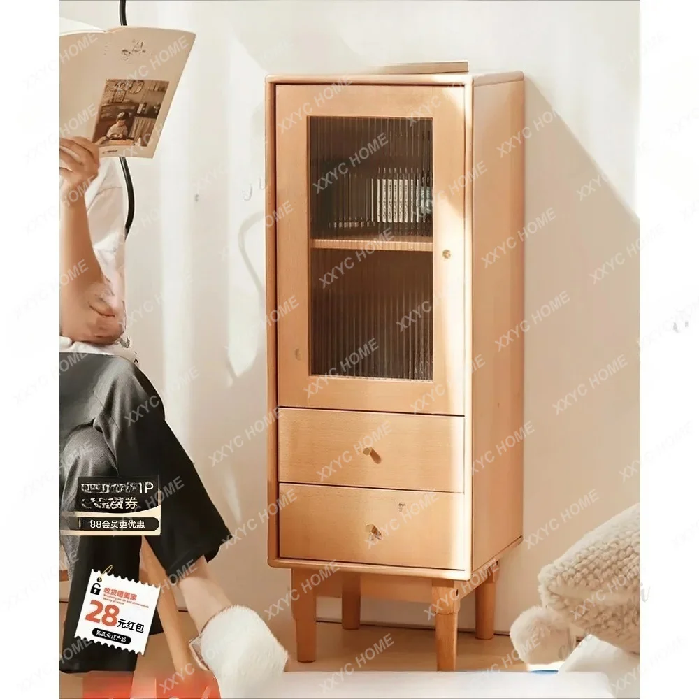 Beech solid wood high and low side cabinet storage locker corner cabinet with wooden guide rail drawer