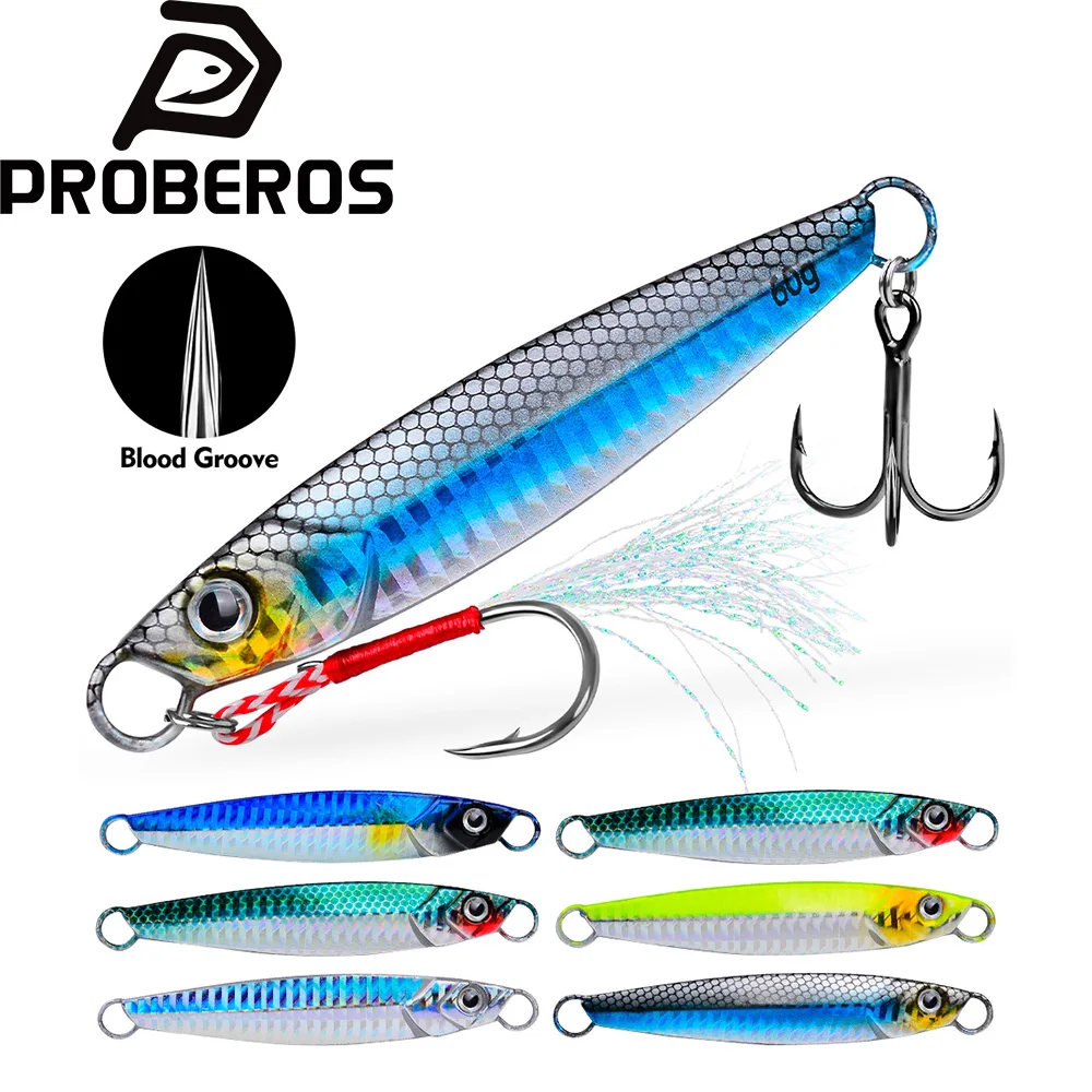 Proberos 1pc Rattle Jig Fishing Lures Metal Jig 17-60g Long Casting Lure Spinning Artificial Bait with Hook Spoon Fishing Tackle