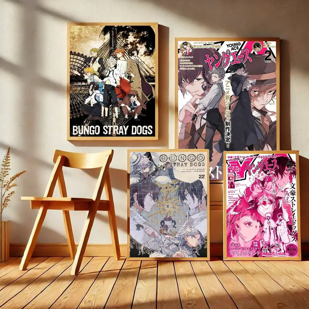 Japanese Anime Bungo Stray Dogs Vintage  Anime Posters Sticky Whitepaper Sticker DIY Room Bar Cafe Kawaii Room Decor