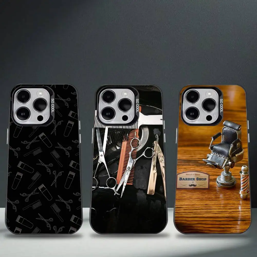 

Barber Shop Hair style tools Phone Case For iPhone 17,16,15,14,13,12,11,Pro,Max,Plus,E,Air,Mini Black Tpu Cover