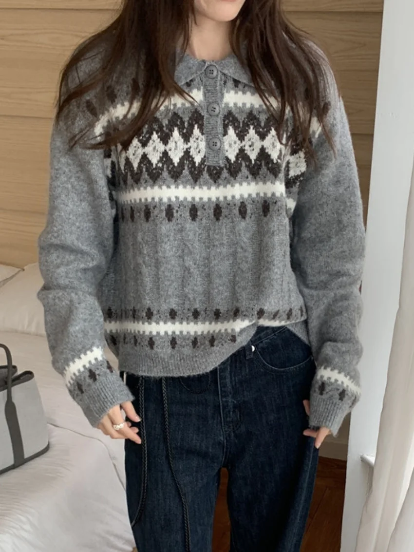 

Alien Kitty New Vintage Pullovers Daily Sweaters Women Full Sleeve Florals Vintage Winter 2025 Soft High Street Casual Knitted