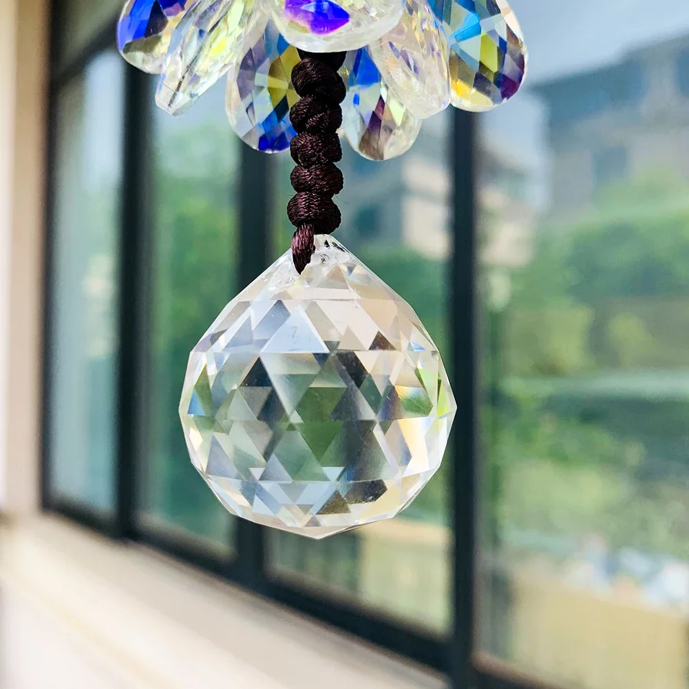 AB Color Peony Flower Crystal Prisms Car Pendant Suncatcher Rainbow Maker Auto Hanging Ornaments Rearview Mirror Car Decoration