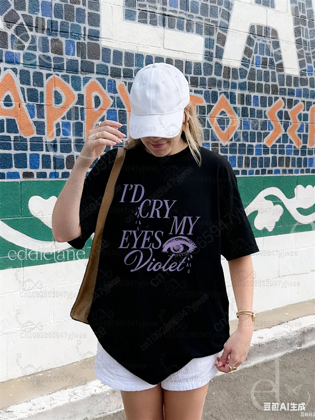 TS12 إليزابيث تايلور سأبكي عيني البنفسجي المطبوعة القطن تي شيرت الصيف المرأة مريحة للتنفس البوب مروحة هدية