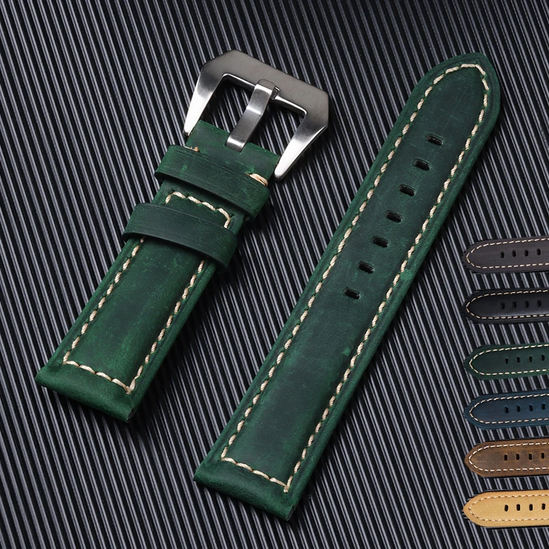 Vintage Leather Watchband for Panerai 20mm 22mm 24mm 24mm New Style Handmade Strap Watch Accessories Frosted Band 7 Colors