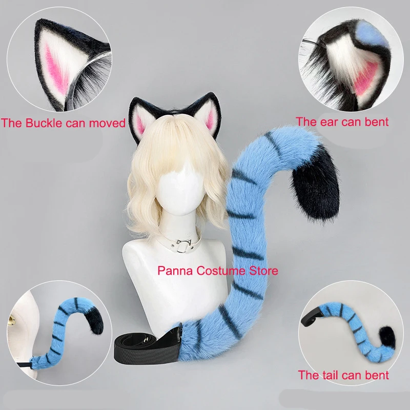 الصيادين النمر تأثيري الذيل أغطية الرأس مجموعة الدعائم الطرف الأذن هالوين كرنفال نادي حانة حفلة تنكرية زي النساء عقال #3