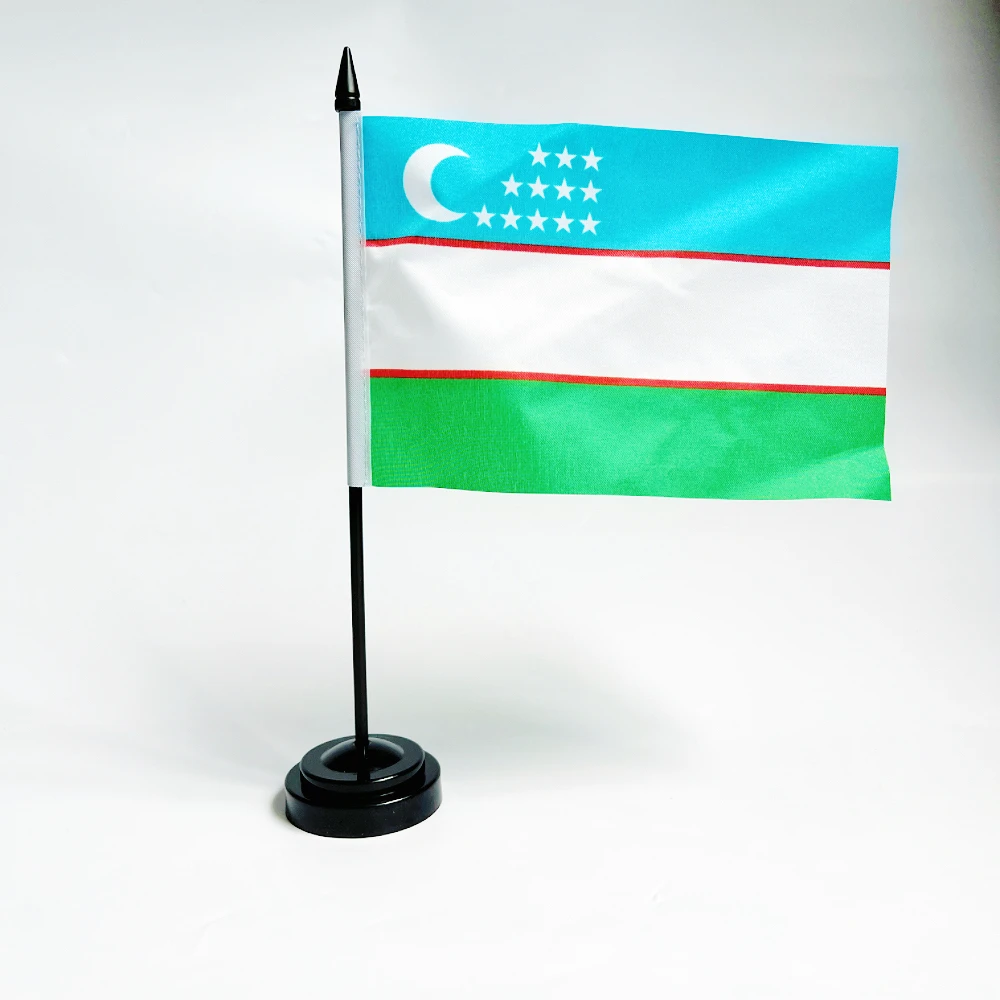 Office Desk Small Flag of Uzbekistan Flag 14x21cm Polyester Uzbekistan National Flag UZ Desk Ornaments Flags