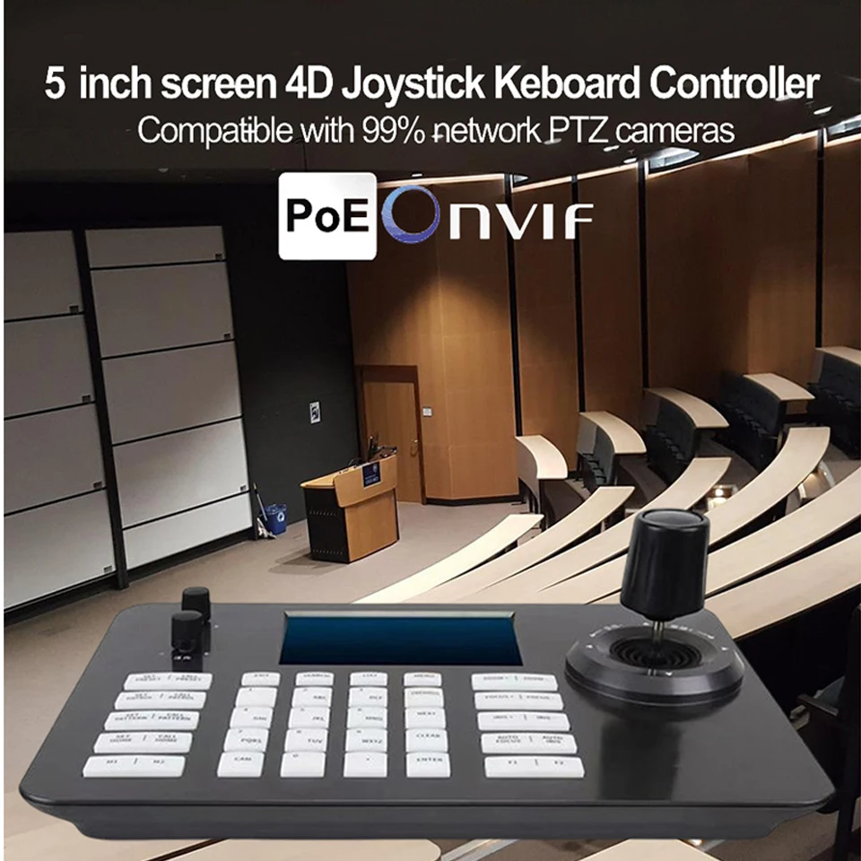 PTZ Controller PoE Controller IP PTZ Camera Controller Keyboard with 4D Joystick for Church Conference Live Streaming