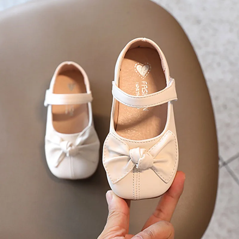 Summer Girl\'s Flat Shoes Bowknot Pu Leather Party Dance Ballet Slipper Korean Style Children Princess Shoe Solid Color