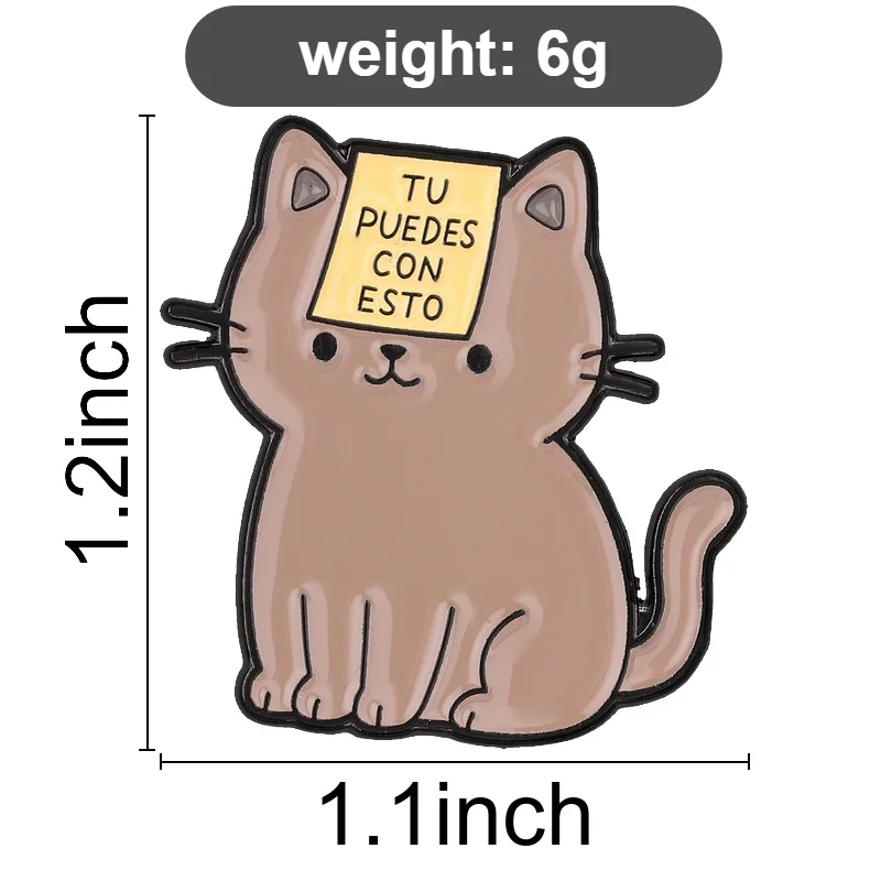 Tu Puedes Con Esto Enamel Pins Cartoon Kitten Brooches Lapel Badge Spanish Encouraging Cat Jewelry Accessory Gifts For Friends