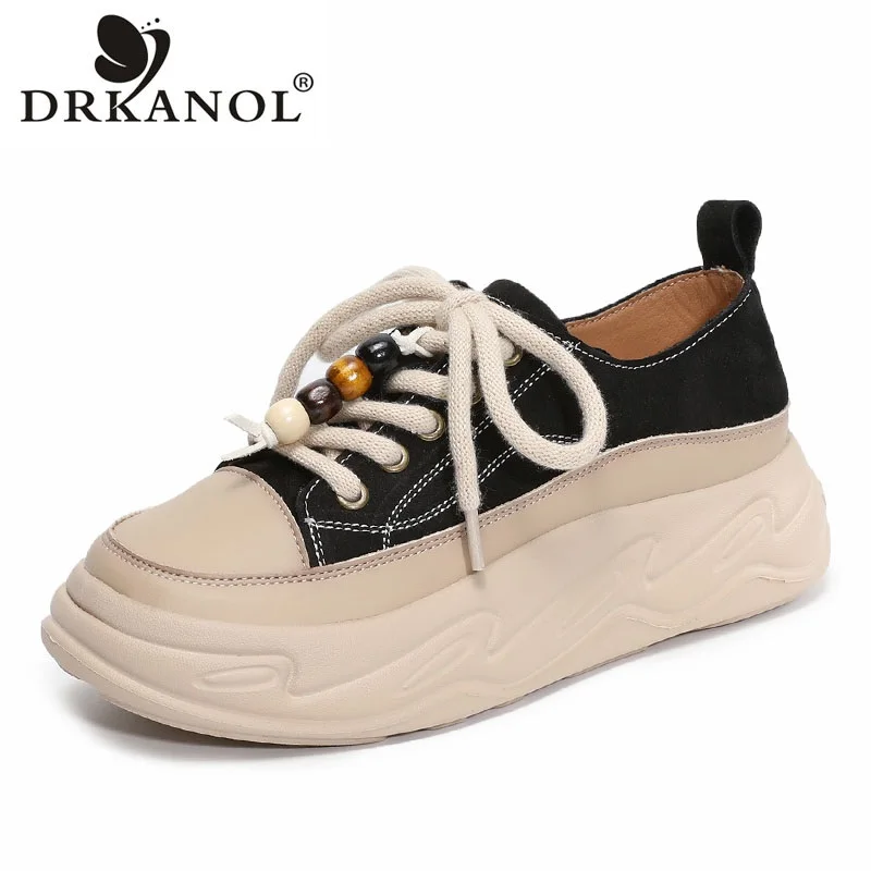 

DRKANOL 2025 г., модные туфли на плоской платформе на толстой подошве, женские повседневные туфли в стиле ретро разных цветов из натуральной коровьей кожи на шнуровке