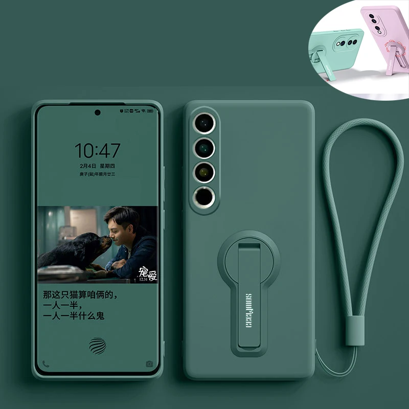 For Meizu 18 17 20 16 18S Pro Plus Meizu18 Liquid Silicone Case Phone Cases With Holder Lanyard Protective Soft Back Cover