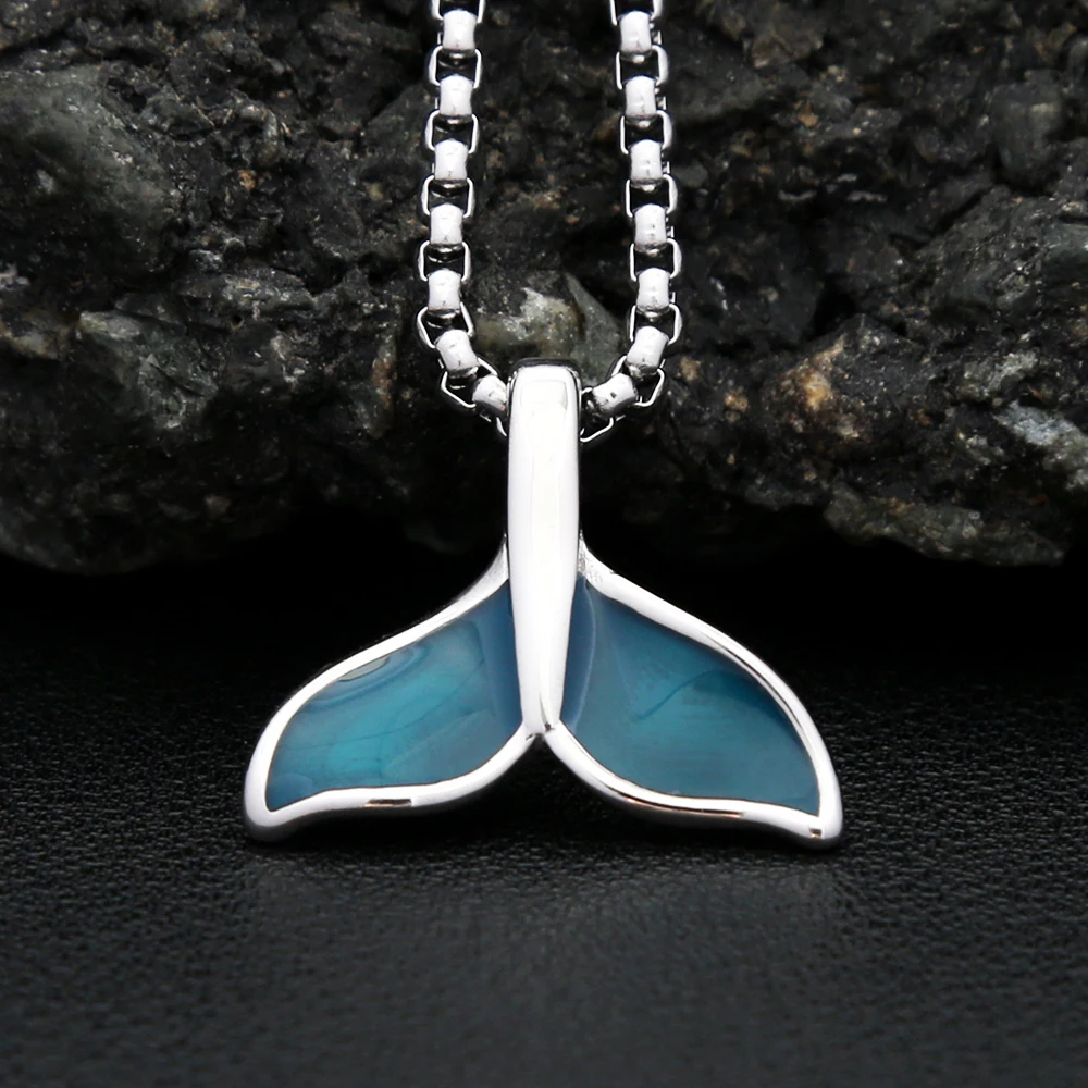 New Fashion Stainless Steel Blue Whale Fish Tail Pendant Necklaces For Men Women Long Chain Choker Necklace Charm Party Jewelry