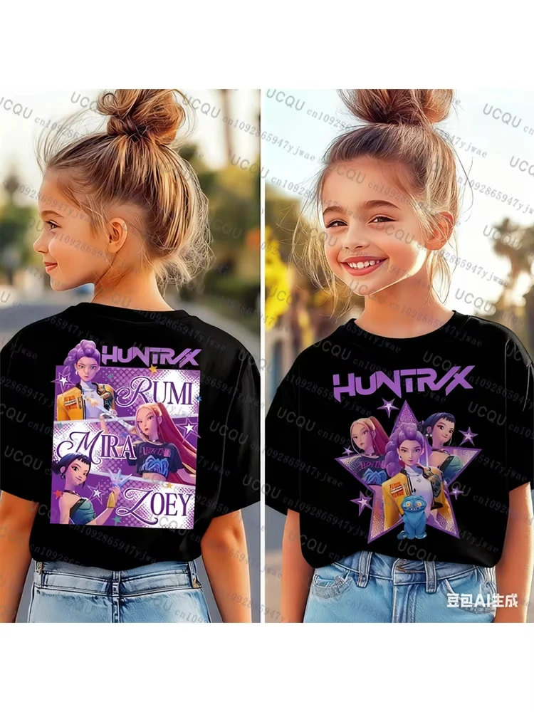 الوالدين والطفل قصيرة الأكمام لطيف Kpop شيطان الصيادين المحملة Harajuku عارضة أزياء القطن المحملة الأعلى تأثيري الملابس تي شيرت #4