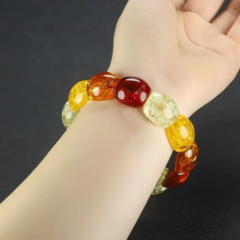 Second-generation Handicrafts Amber Beeswax Bracelet Multi-colored Bead String Warm and Shiny Daily Wear Versatile Jewelry