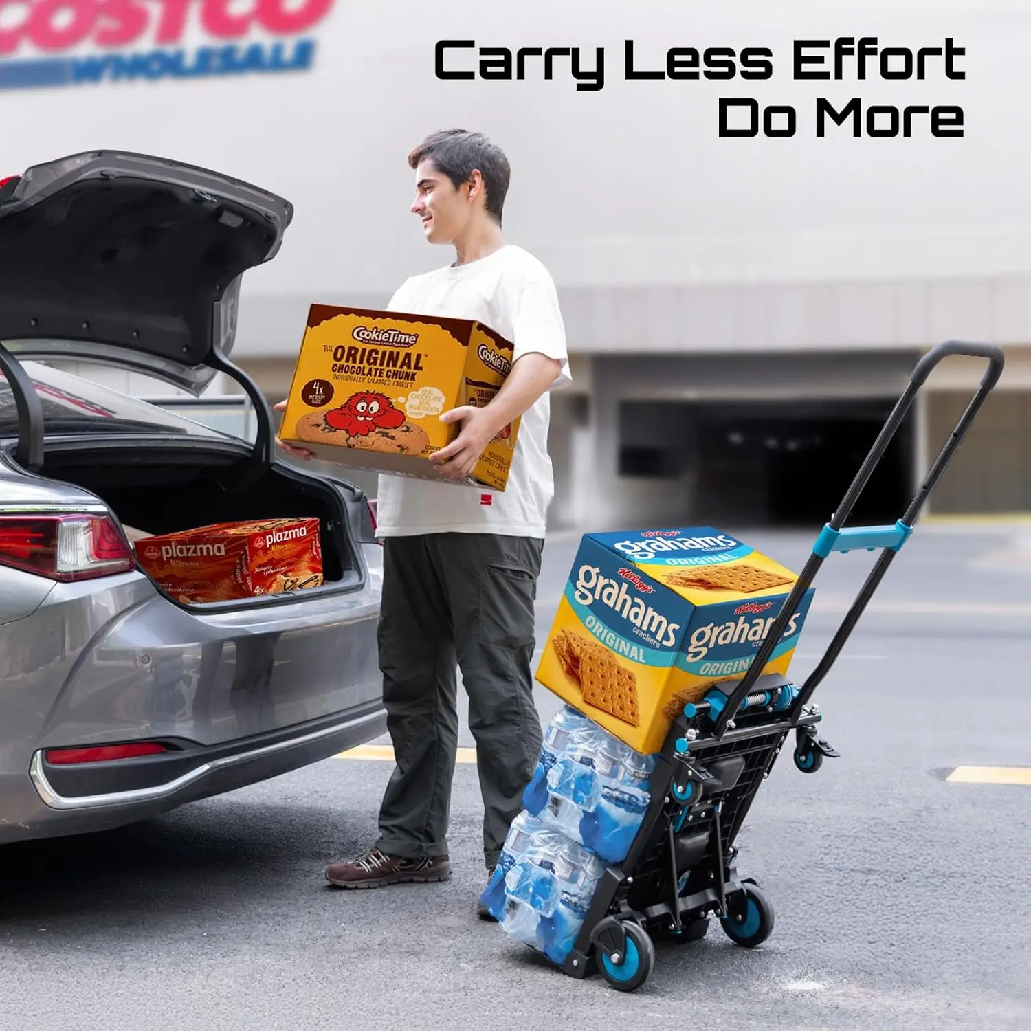 Seesii شاحنة يدوية قابلة للطي دوللي سعة 150 كجم عجلات TPR عربة شديدة التحمل 3 تروس قابلة للسحب لتسليم التسوق