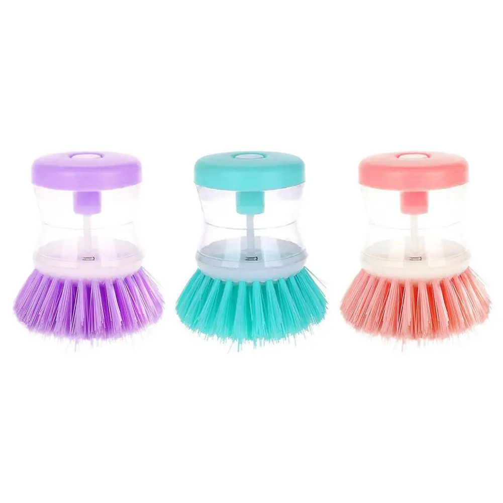 Kitchen Wash Pot Dish Brush With Liquid Filling Dispenser By Pressing Does Not Hurt Pan Automatic Cleaning Brush Dispenser