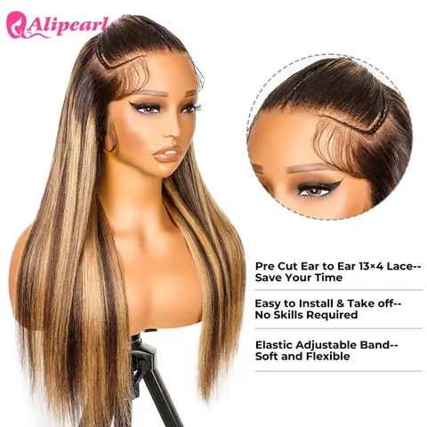 Alipearl Hair Highlight Ombre Colored 3 Part Pre Braided Wig 13x4 Lace Frontal Wig Straight Stylist Wig Pre Cut Wig