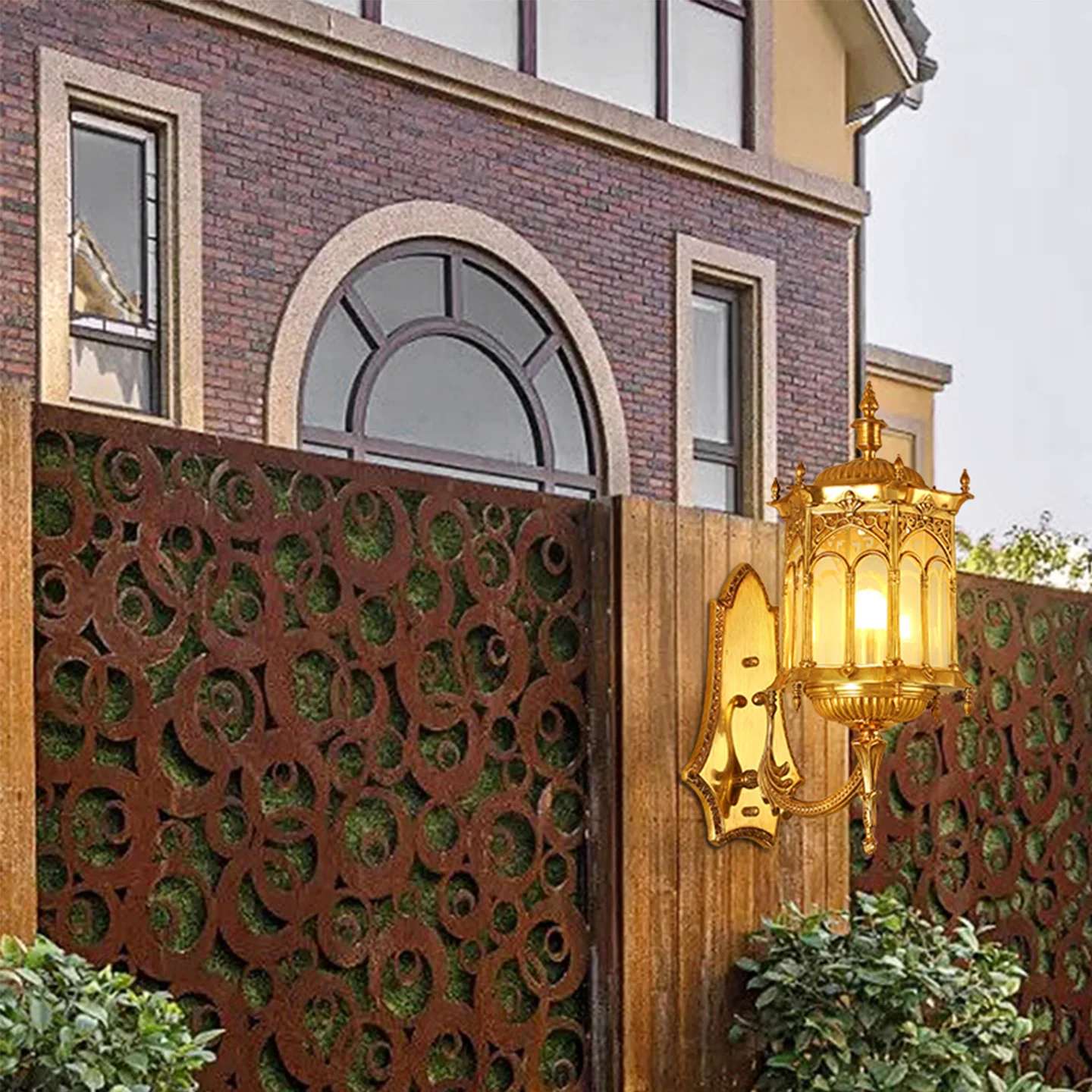 European Baroque Classic Brass Outside Garden Bright Wall Sconces Balcony Internal Outdoor Decorative Wall Light