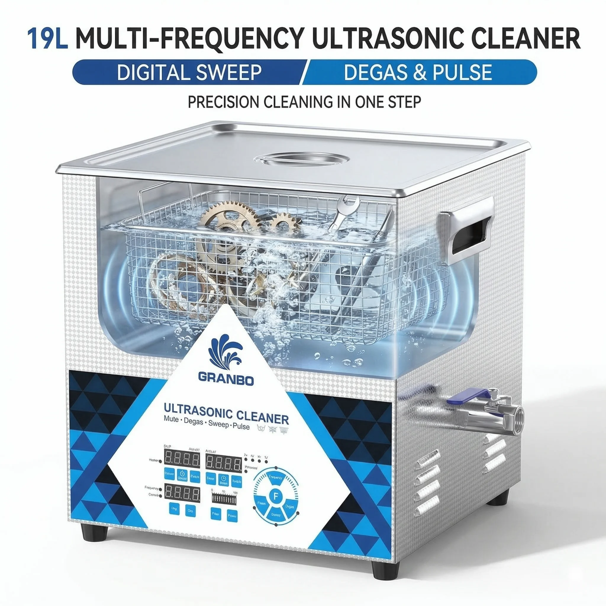 Granbo 19L Ultrasonic Cleaner 400W 28/33/40KHz Silent Sweep Pulse Digital Cleaning Machine Long Time Operation Reliable Quality