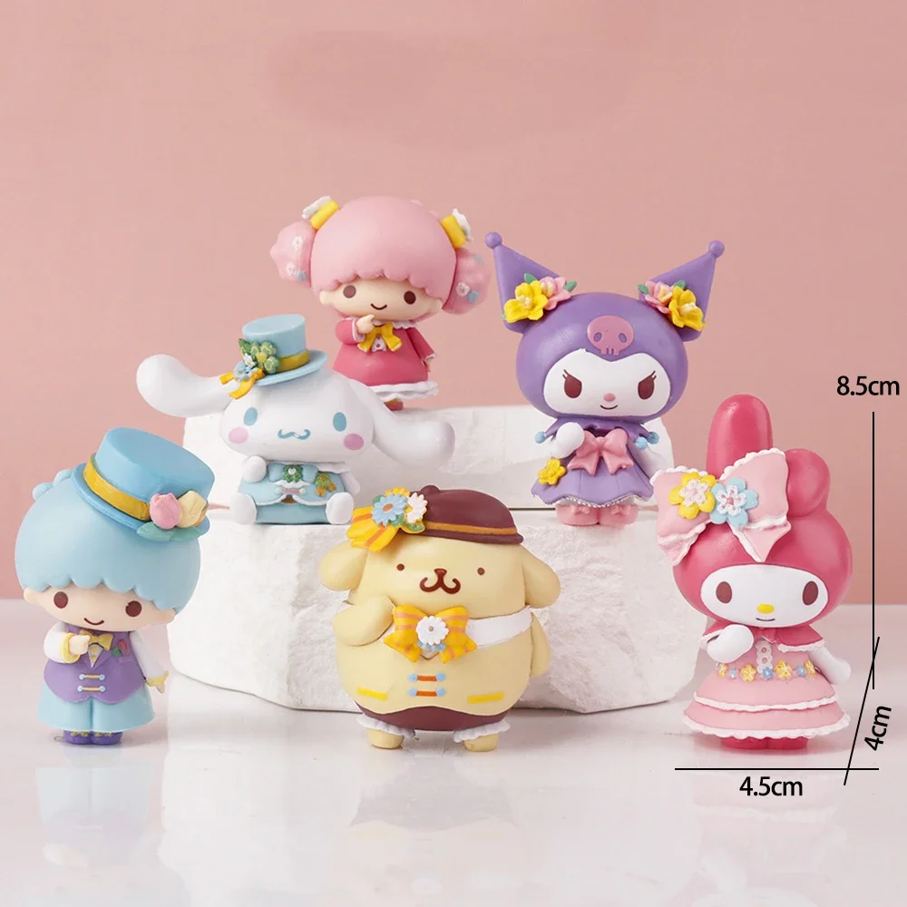 Hello Kitty 8Cm rysunek Sanrio moja melodia Anime Kawaii Cinnamoroll Kuromi kot kolekcja akcji materiały prezenty zabawki dla dzieci