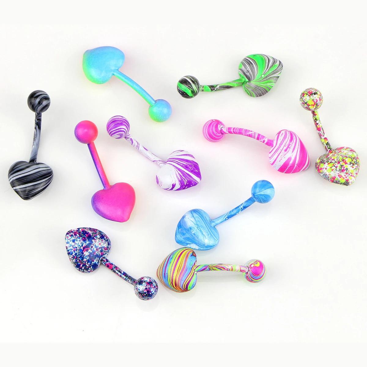 

10 Pcs Belly Button Stainless Steel Navel Metal Puncture Jewelry Colorful Heart Decorations Comfortable for Women