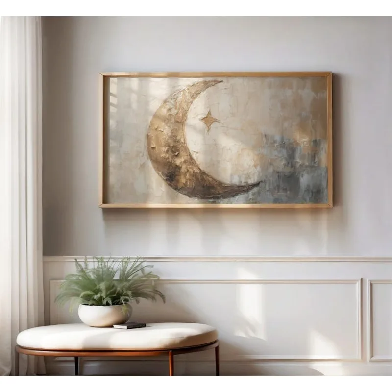 

2D/Flat Noframed Modern Islamic Canvas Prints, Crescent Moon and Star Ramadan Wall Art Poster for Living Room and Home Decortion