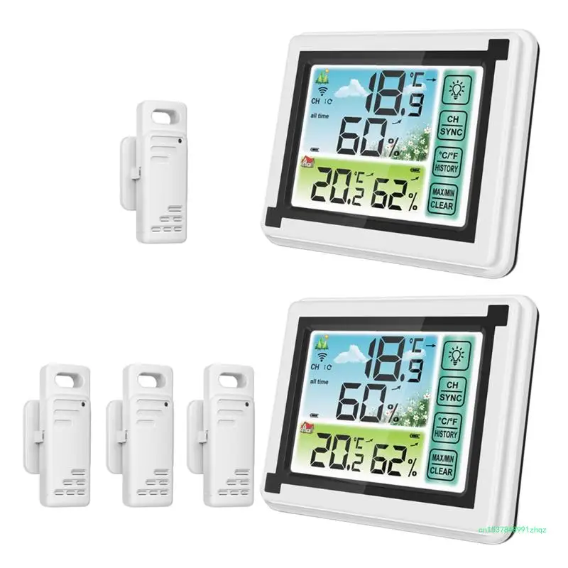 

Indoor Outdoor Min Temperature Meter Humidity Record Useful Weather Clock Wireless for Home