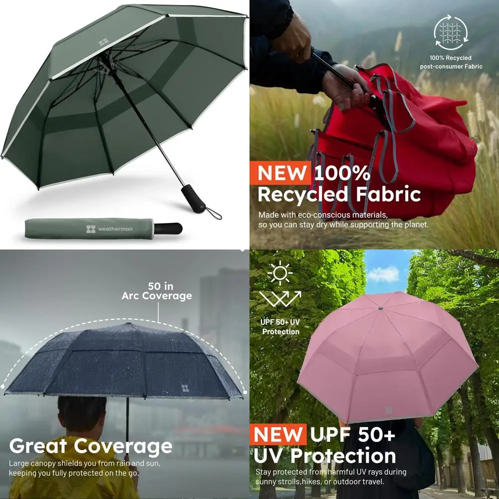 

Compact Collapsible Travel Umbrella - Windproof, Resists 55 MPH Winds - Foldable for Easy Portability and Durability