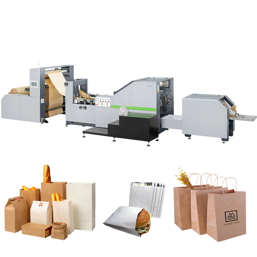 YUGONG Brown Kraft Paper Bags with Handle, White Paper Bag Custom Logo Printed Automatic Square Bottom Paper Bag Making Machine