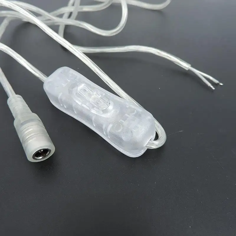 2pin 22AWG transparent DC Female 12V 5V 5.5x2.1mm Power adapter extend Cable led Light Switch button connector neon lamp U26