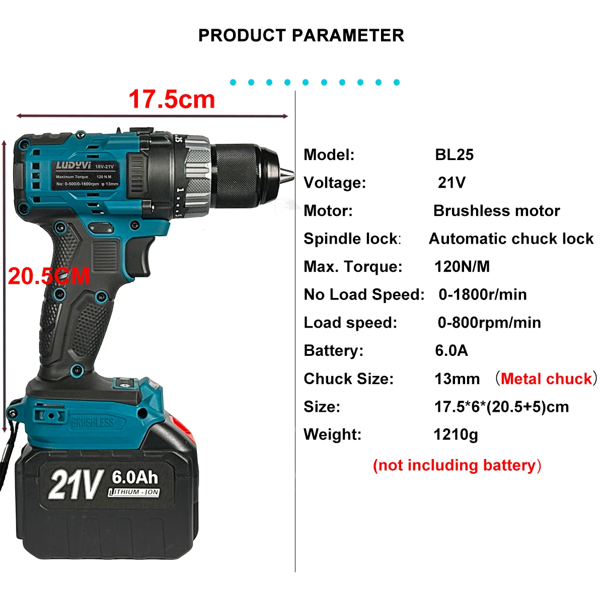 สว่านกระแทกไร้สาย21V 13มม. 120N/M 25 + 3แรงบิดไขควงไฟฟ้าไร้แปรงถ่านเครื่องมือไฟฟ้าสำหรับเจาะน้ำแข็งตกปลา