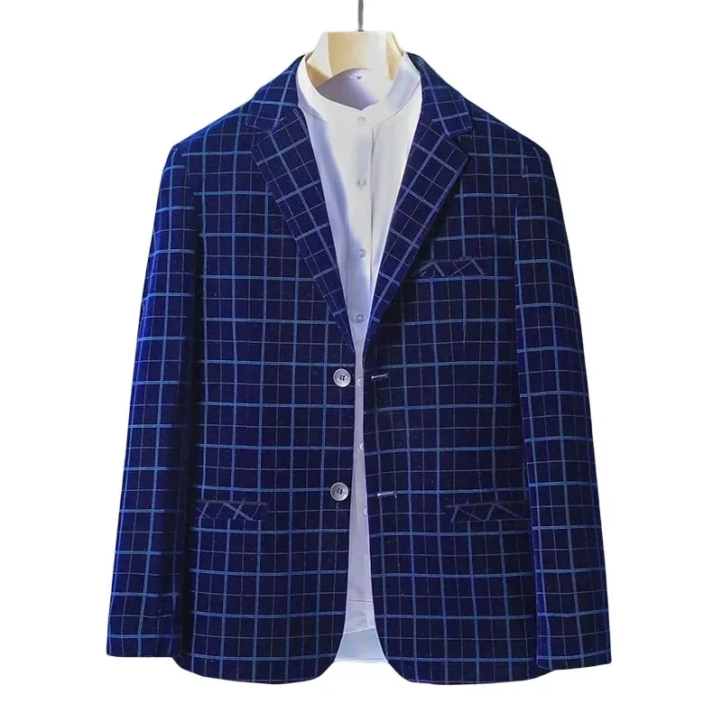 

Boutique Blazer Men's Suits Fashion Gentleman Plaid Casual Gold Velvet Italian Style Slim Wedding Dresses Wedding Men's Blazer