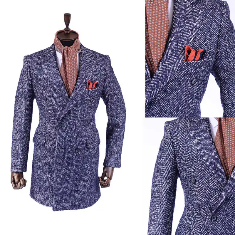 

Woolen Mens Overcoat Long Overcoat Wool Blend Coat Regular Fit Double Breasted Groom Wear One Piece Customized