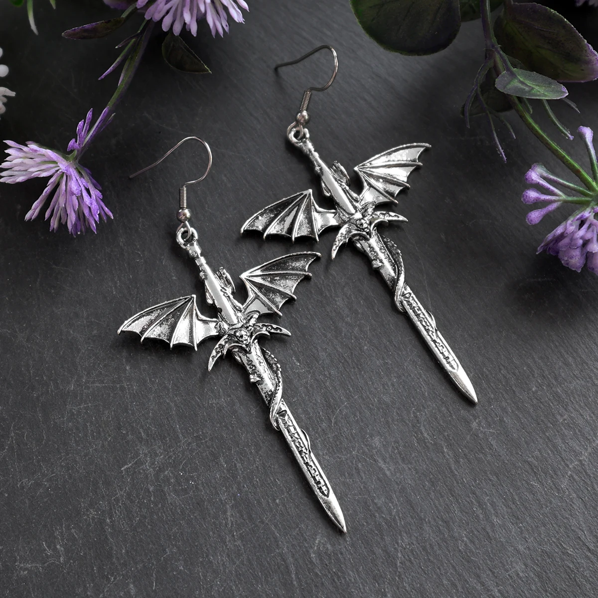 Punk Pagan Dragon Cross  Sword Earring Gothic Jewelry for women