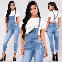 Summer Denim Jumpsuit Women Overall Rompers Jeans Pants Casual Hole Trousers Female High Waist Slim Denim Jeans Pencil Pants