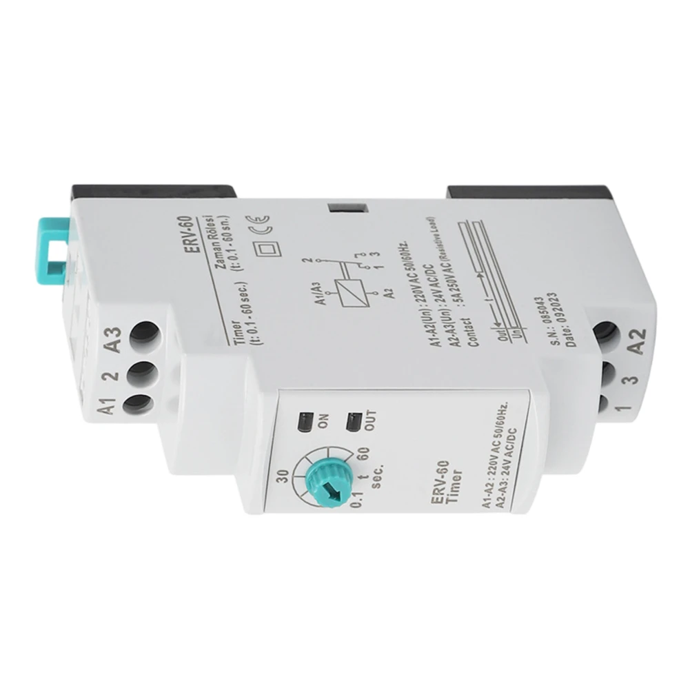 Easy Integration Time Relay ERV-60 Time Relay Adjustable Delay Relay Switch 0.1s To 60m Range ABS Plastic Housing