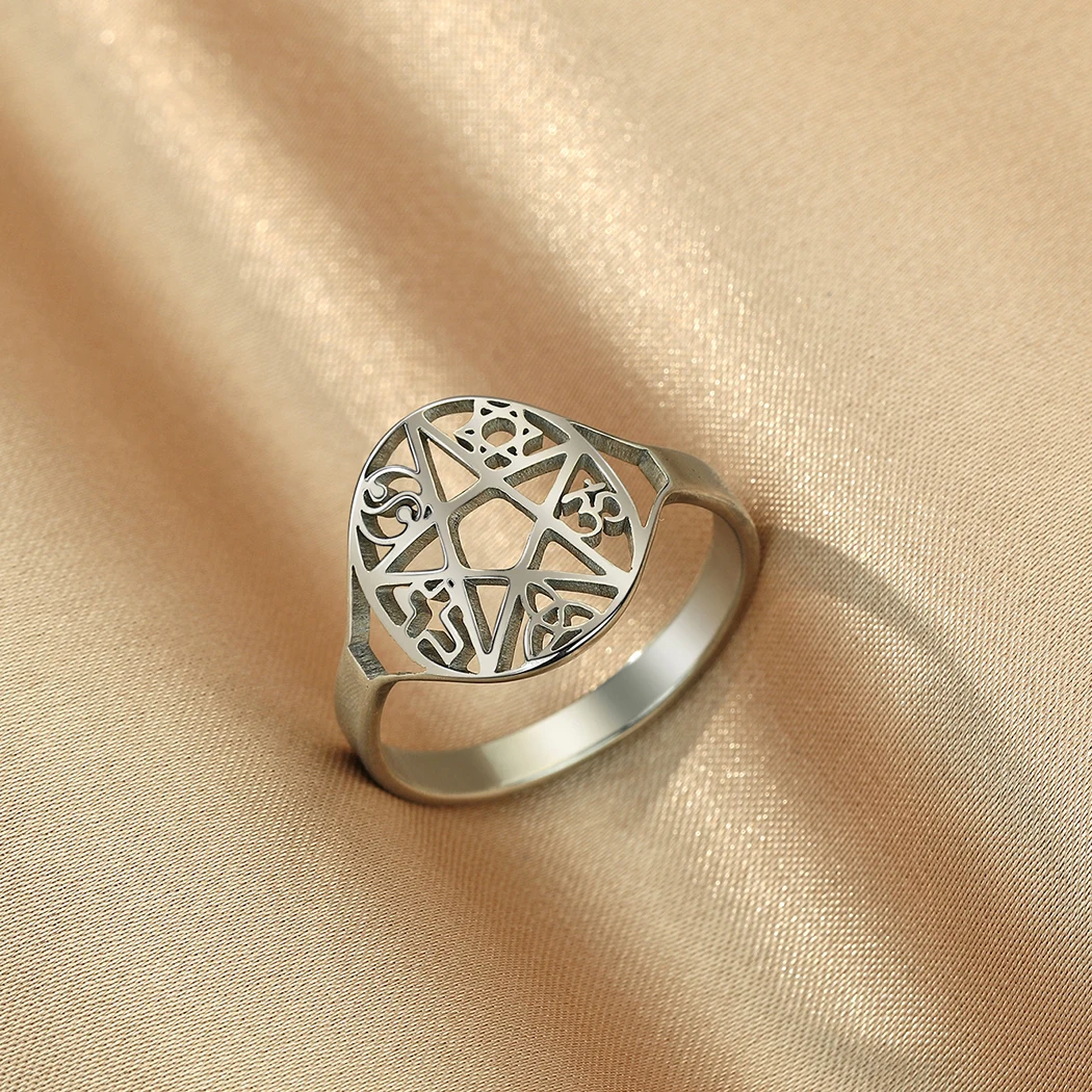 CHENGXUN Stainless Steel Pentagram Ring for Women Couple Gold Color Wicca Pentacle Celtics Knot Star Adjustable Rings Jewelry