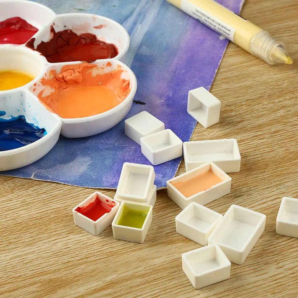 6/12/24/48pcs 3.2ml Artists Half Pans Plastic Art Supplies Painting Supplies Watercolor Paint Grid Paint Palette