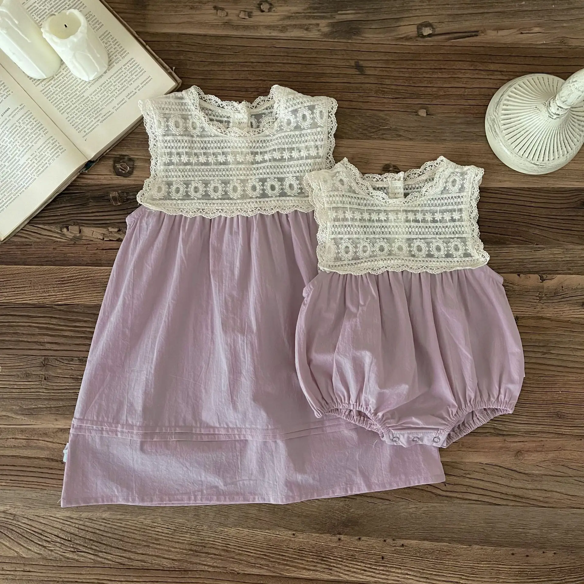 

Baby Girls Clothes Sister Matching Outfit Summer Kids Lace Embroidery Princess Dress Infant Girl Patchwork Sleeveless Bodysuit