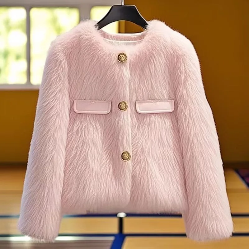 2024 Fashion Pink Rich And Rich High Sense Little Furry Mink Fur Coat Warm Ladies Coat Autumn And Winter New Temperament Jacket