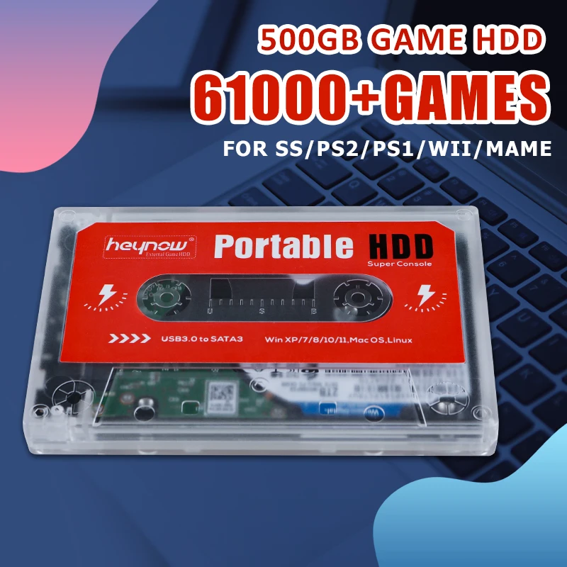 TSINGO Portable External 500GB Games HDD Batocera 34 with 61000+Classic Games Support PS2/PS3/PS1/MAME Emulators for PC/Laptop