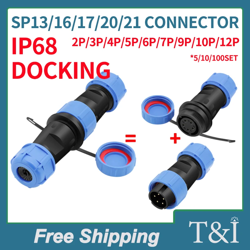 SP21 SP20 SP17 SP16 SP13 2P-12Pin Male Waterproof Plug Female Socket IP68 Industrial Circular Solar Electrical Cable Connector