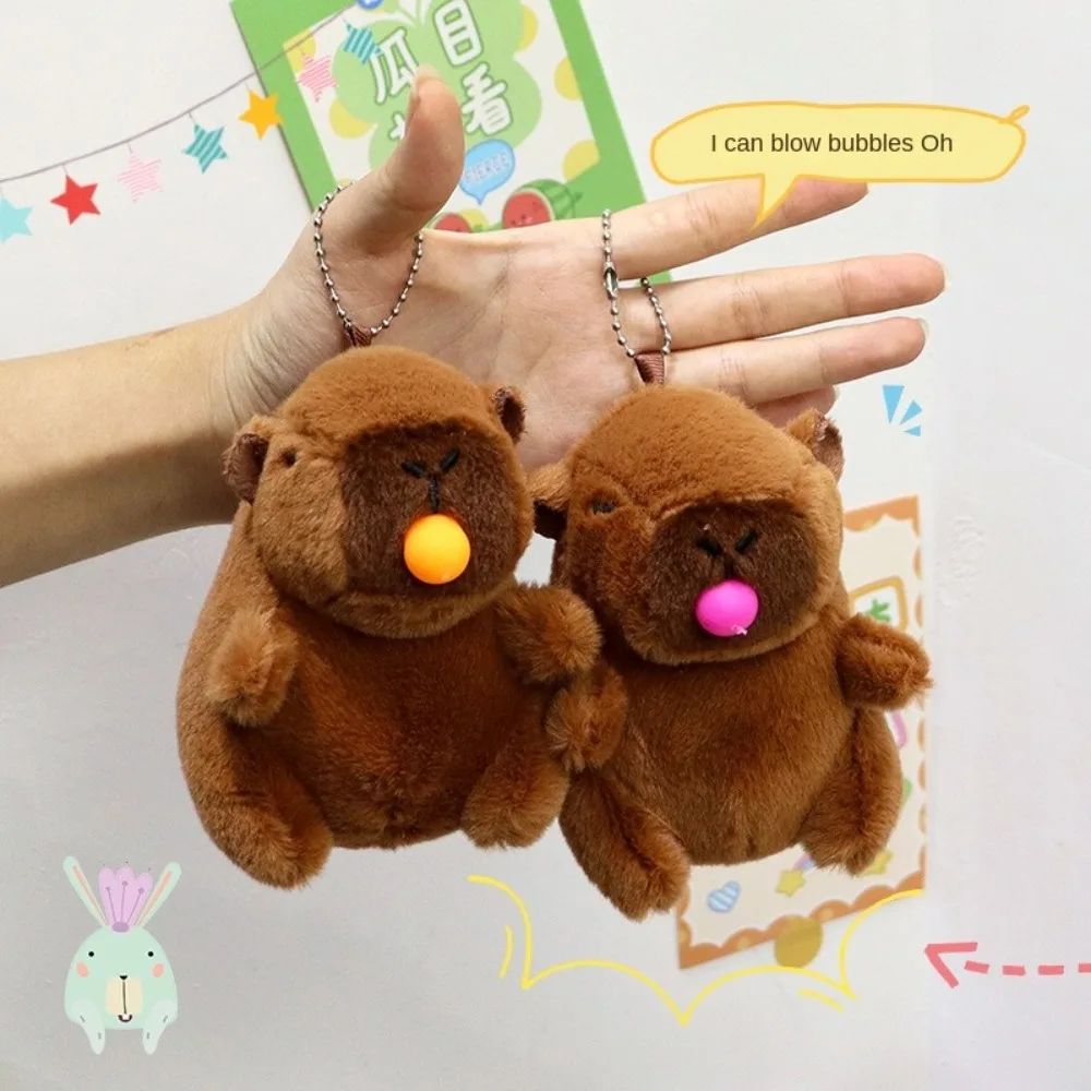 Cute Capybara Plush Keychain Bubble Blowing with Bradde Chain Fluffty Doll Backpack Pendant